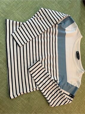 Hublot White, Blue & Light Blue Striped Long-Sleeve Top